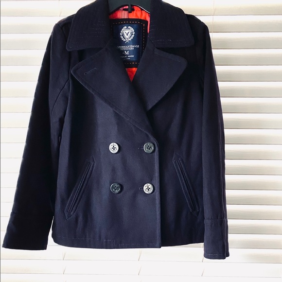 American Eagle Outfitters Navy Blue Wool Pea Coat - Picture 4 of 8